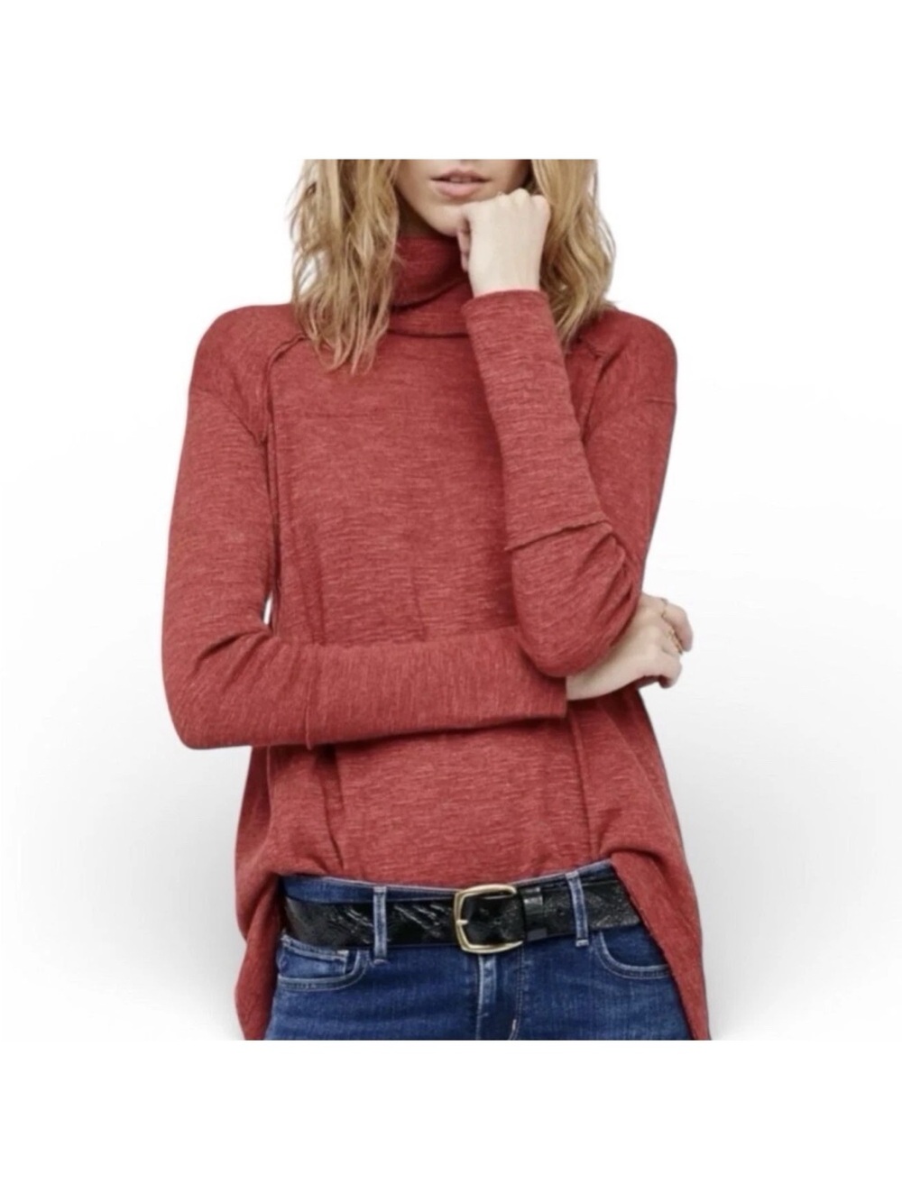 Free People womans cherry Long Sleeve Turtleneck Top size S